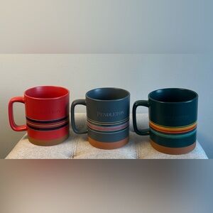 Pendleton Woolen Mills Ceramic Coffee Mugs Set Of 3 Red Gray & Green 533ml 18oz